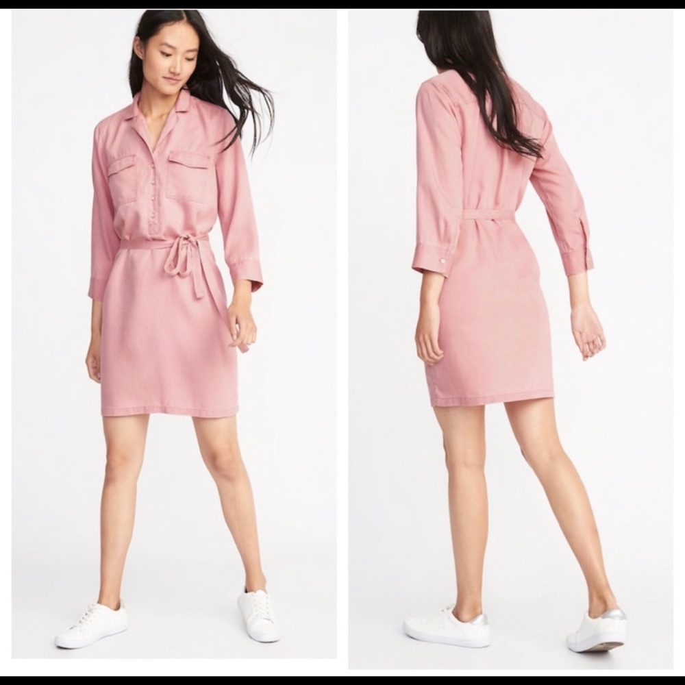 Pink chambray shirt dress